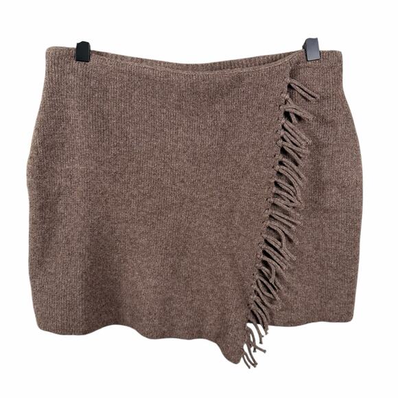 NWT Torn By Ronny Kobo Brown Joan Skirt Fringed Tassel Mini Casual Size M - Picture 2 of 9